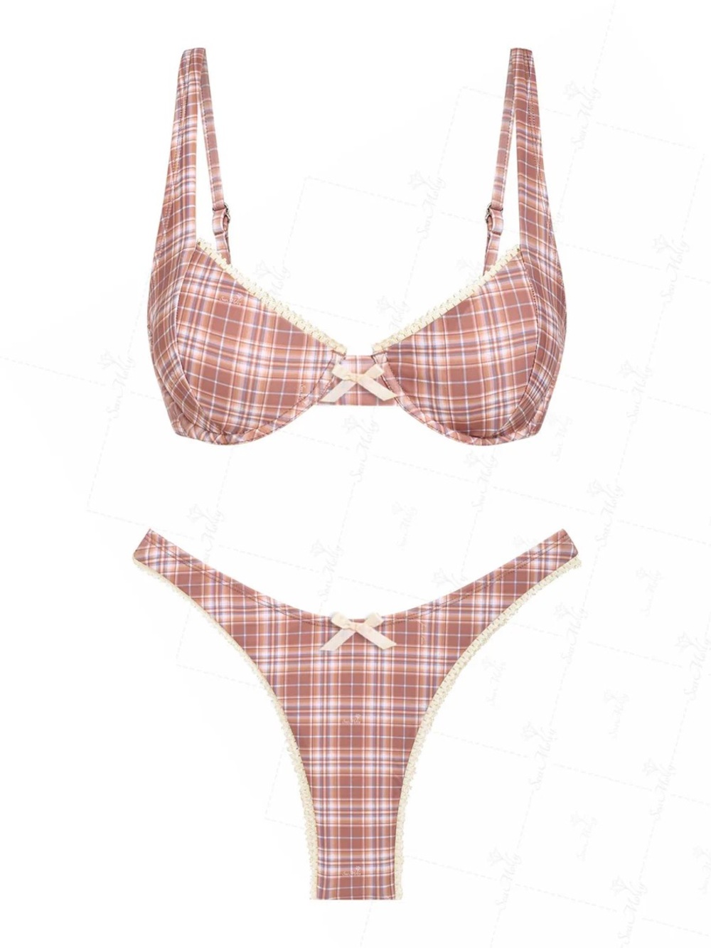 Plaid Underwire Bikini Set in Mauve